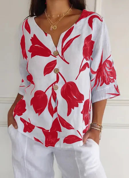Alba - Floral V Neck Blouse