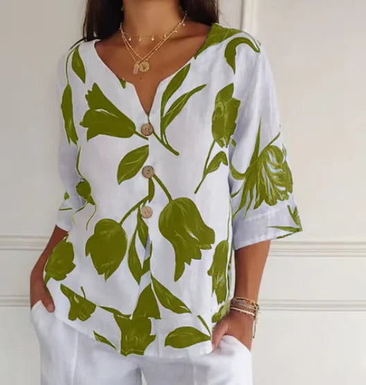Alba - Floral V Neck Blouse